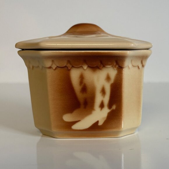 Syracuse China Econo-Rim Lidded Sugar Bowl Cowboy Boot Motif Vintage USA - Picture 9 of 9
